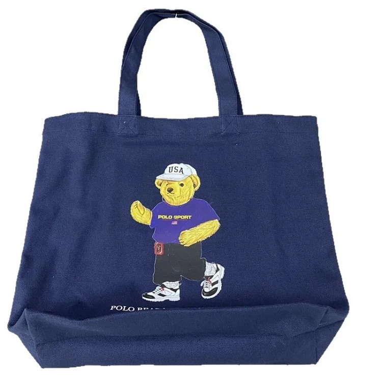 Trendy Bear Cartoon Pattern Print Shopping Bag Handbag Shoulder Canvas Bag
