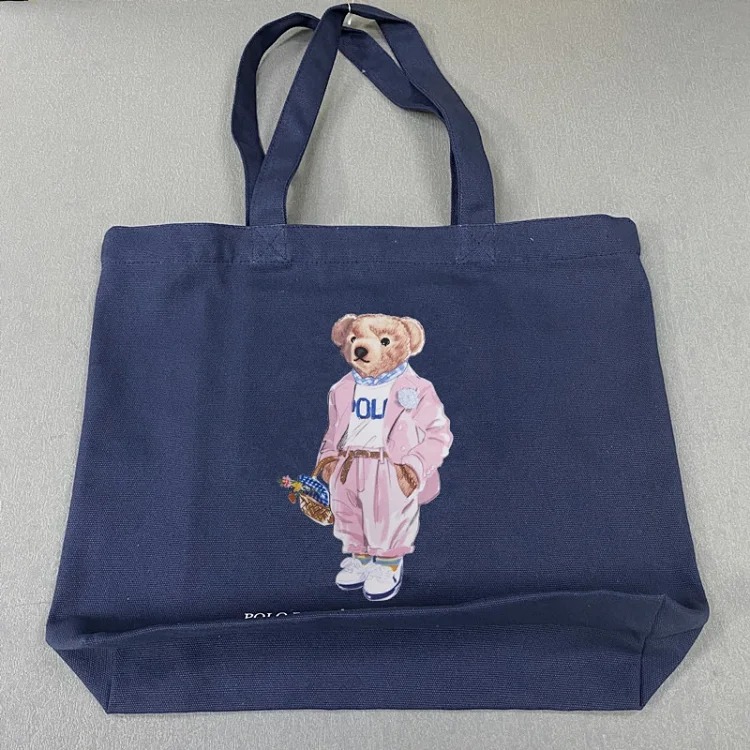Trendy Bear Cartoon Pattern Print Shopping Bag Handbag Shoulder Canvas Bag