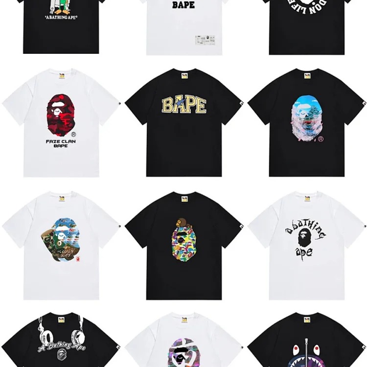 Trendy brand cross-border wholesale supply and foreign trade dropshipping 260g heavyweight BAPE ape head shark short-sleeved T-shirt 25