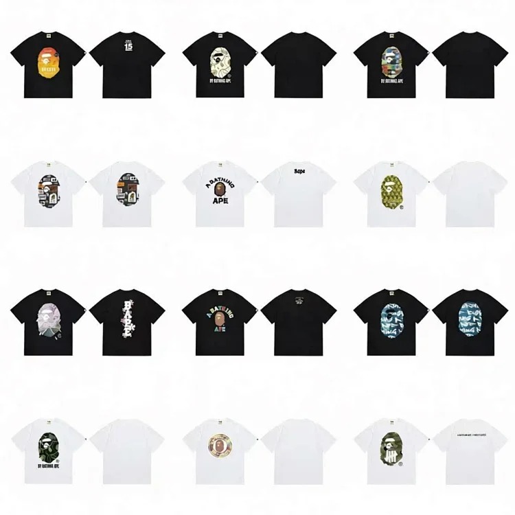 Foreign trade wholesale trendy brand APE ape head pure cotton short-sleeved monkey print male and female couple loose casual T-shirt