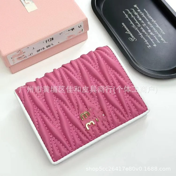 Foreign trade wholesale new style sheepskin pleated folding wallet for women fresh girly sweet wallet multi-card slot card bag for women