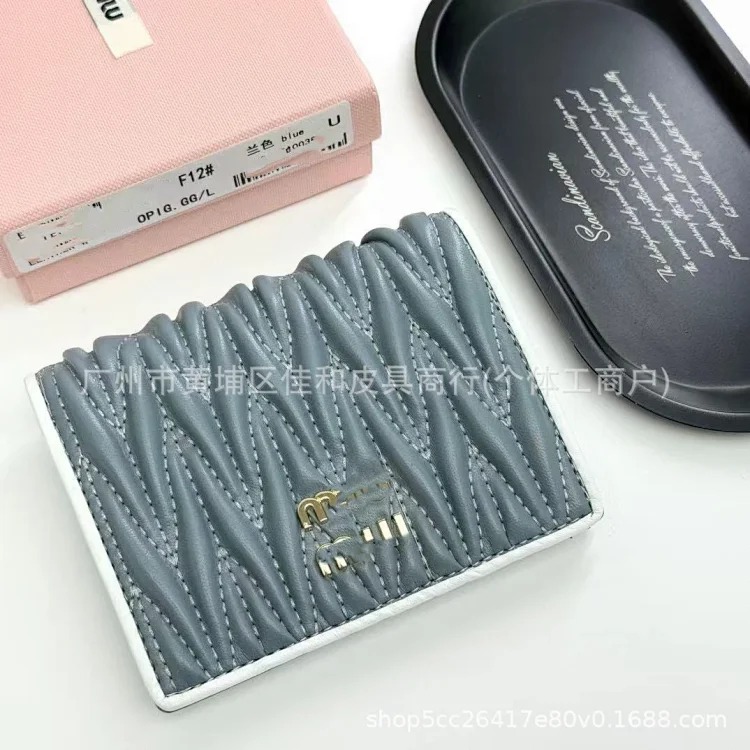 Foreign trade wholesale new style sheepskin pleated folding wallet for women fresh girly sweet wallet multi-card slot card bag for women