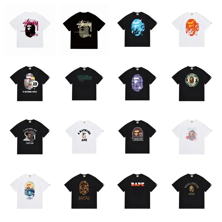 BAPSummer New Arrival Classic Ape Print Cotton Short-Sleeved Shirt