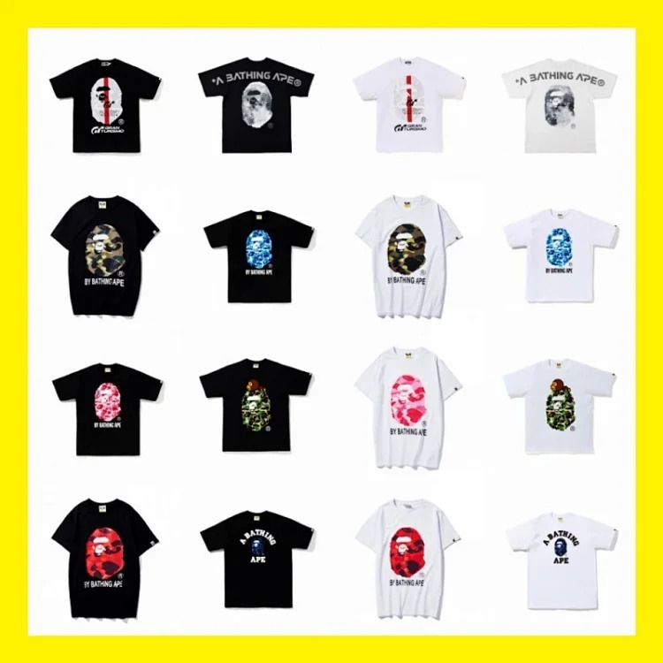 MC. Foreign trade cross-border wholesale Japanese camouflage shark tiger head ape man color matching luminous short-sleeved couple loose T-shirt
