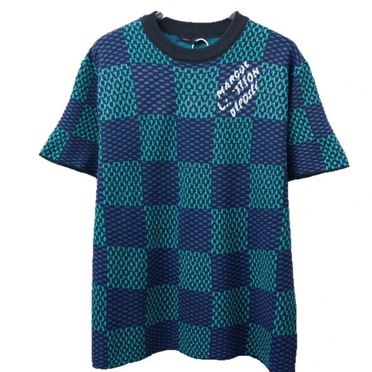 Intarsia jacquard cotton-knit short sleeves