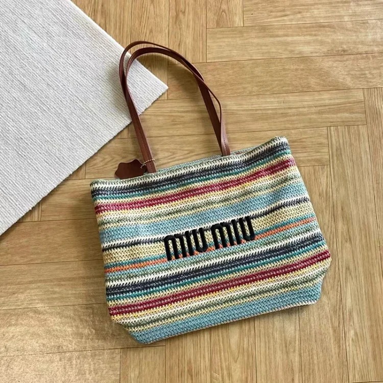 Miu's new summer woven tote bag raffia straw bag large capacity simple single shoulder portable women's bag trendy