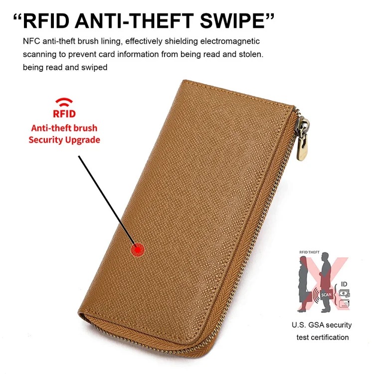 Custom logo wallet genuine leather women's wallet RFID anti-theft clutch bag multi-function card holder wallet wallet