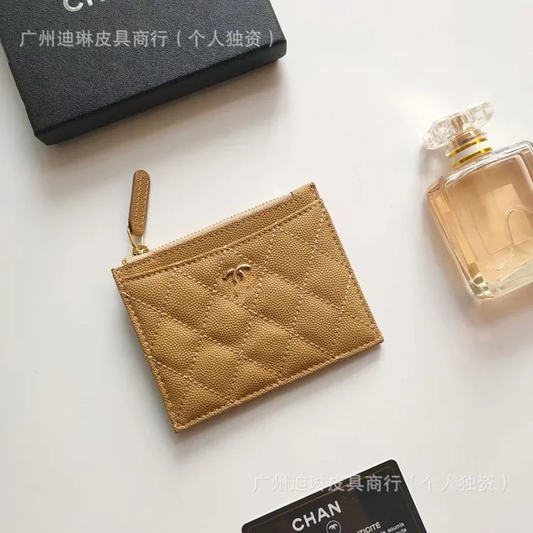 Chanel Xiaoxiangfeng new genuine leather rhombus caviar thin small card holder women's compact double card slot card holder small wallet
