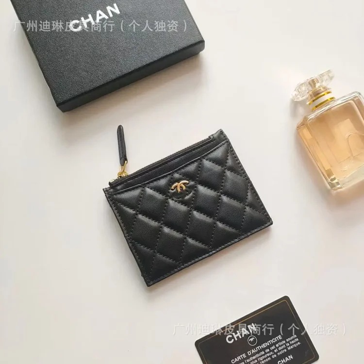Chanel Xiaoxiangfeng new genuine leather rhombus caviar thin small card holder women's compact double card slot card holder small wallet