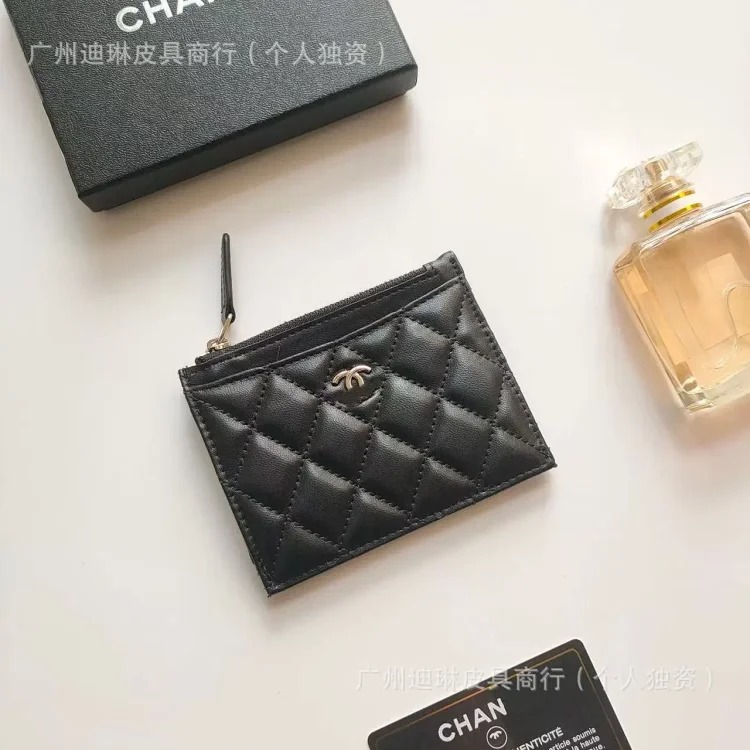 Chanel Xiaoxiangfeng new genuine leather rhombus caviar thin small card holder women's compact double card slot card holder small wallet
