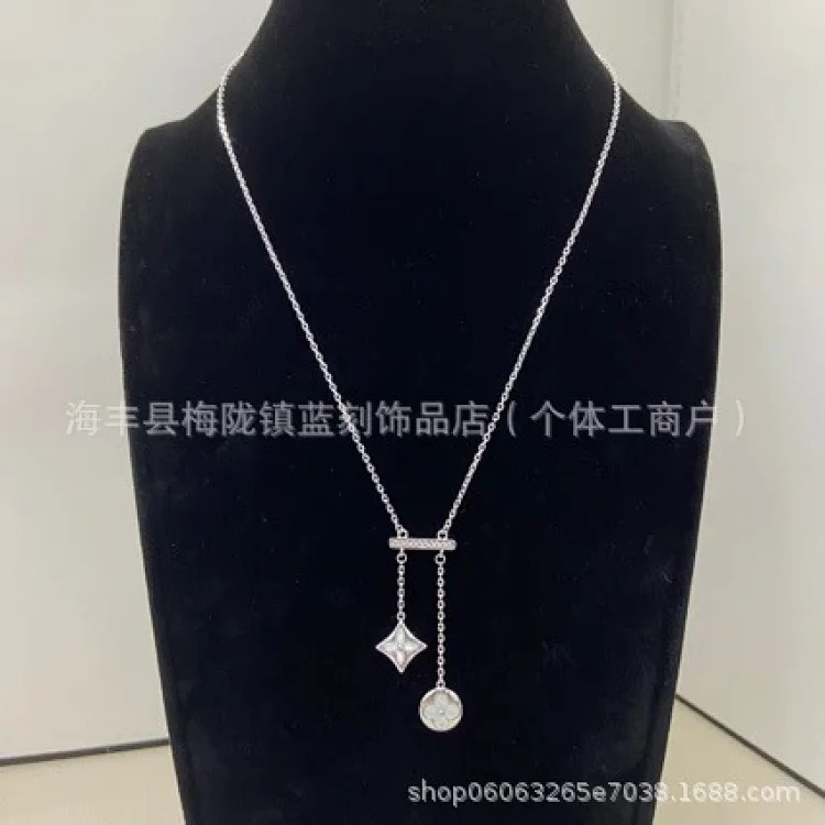 High version N diamond-encrusted mother-of-pearl round flower tassel necklace, rhombus shape, various styles, and clavicle chain wholesale