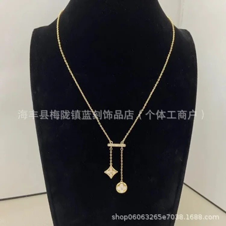 High version N diamond-encrusted mother-of-pearl round flower tassel necklace, rhombus shape, various styles, and clavicle chain wholesale