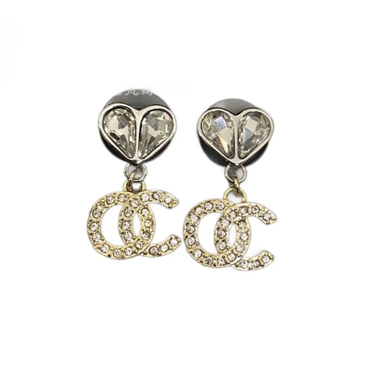 Chanel 25C new high small fragrant style earrings for women European and American love double C retro small fragrant earrings silver needle pearl earrings