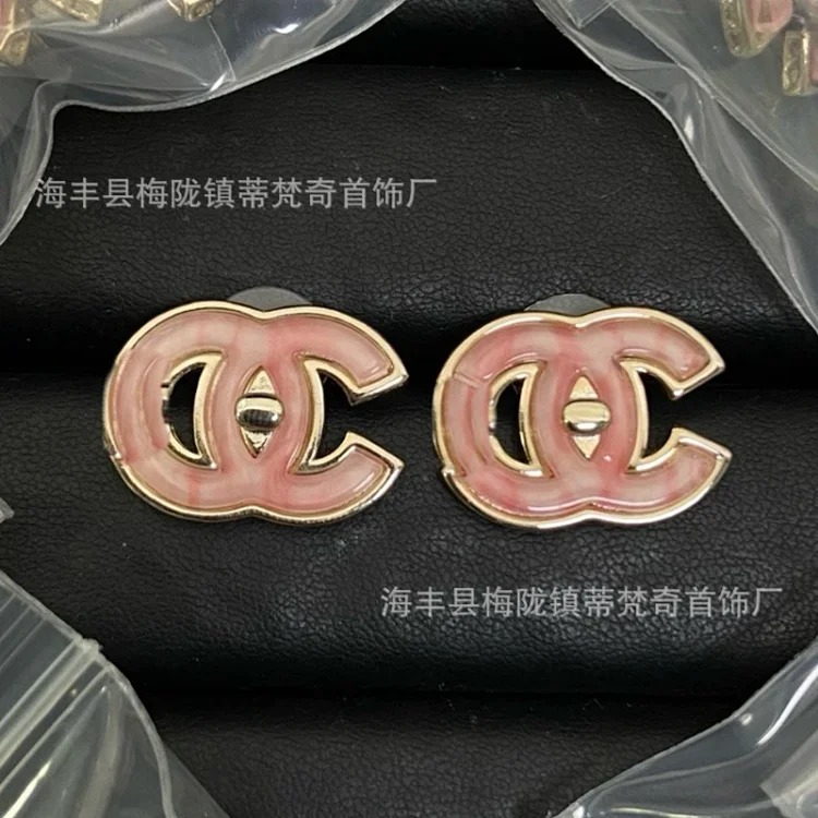 Chanel 25C new high small fragrant style earrings for women European and American love double C retro small fragrant earrings silver needle pearl earrings