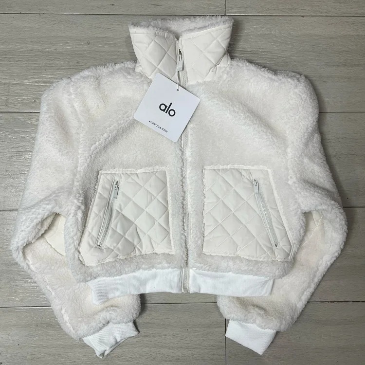 B5D solid color stand collar zipper casual hoodless fleece jacket