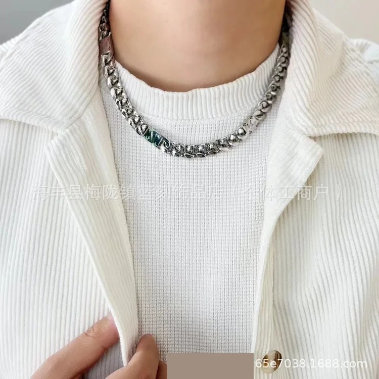 New Cuban chain bamboo chain sweater chain men's necklace hip-hop style contrasting color personality trend factory direct sales