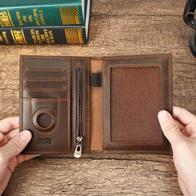 Best-selling genuine leather men's wallet RFID anti-theft brush Air Tag tracking and positioning passport card holder men wallet image 2