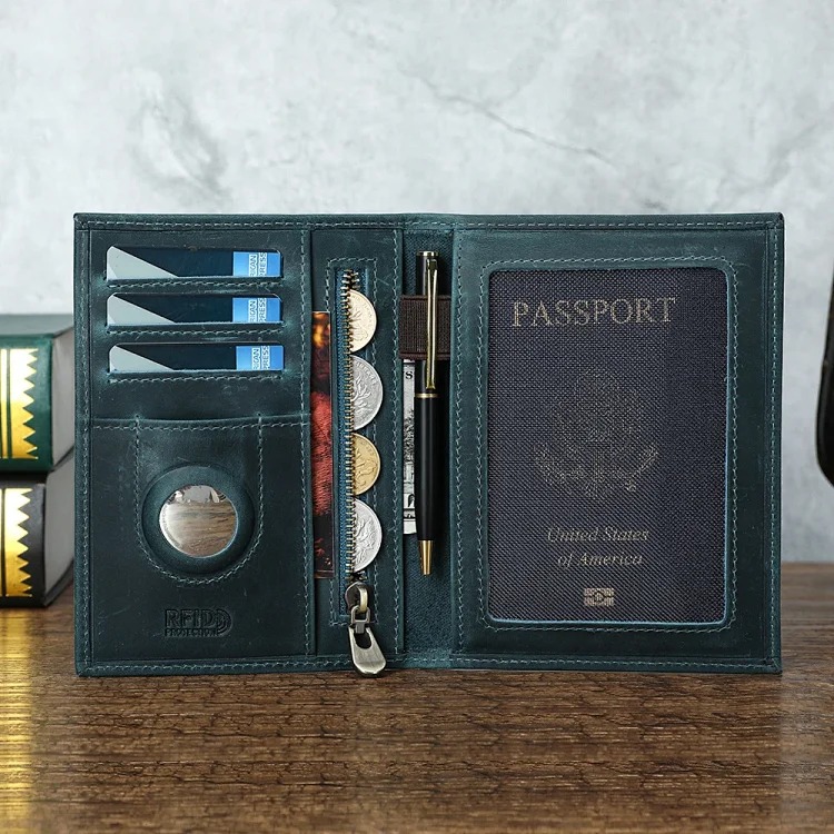Best-selling genuine leather men's wallet RFID anti-theft brush Air Tag tracking and positioning passport card holder men wallet image 4