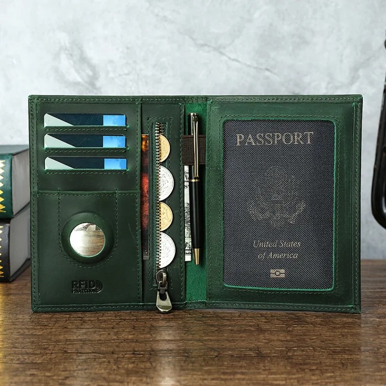 Best-selling genuine leather men's wallet RFID anti-theft brush Air Tag tracking and positioning passport card holder men wallet image 5