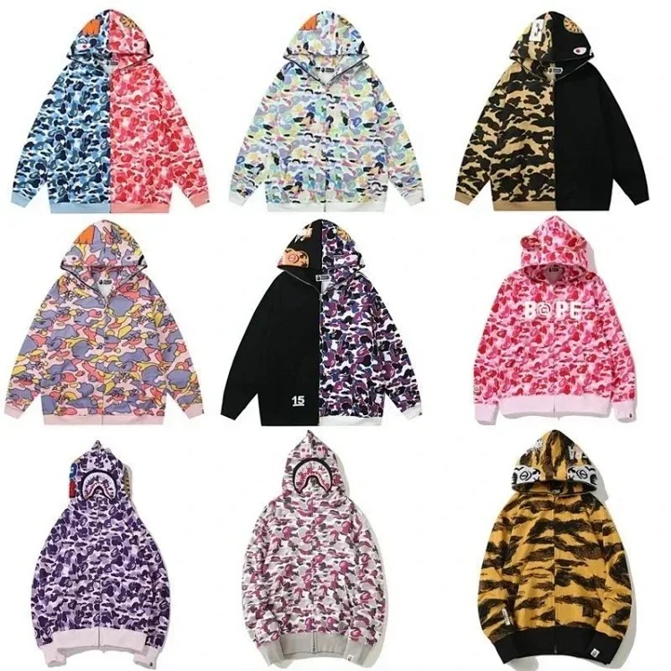 Shark camouflage hooded cardigan zipper men's sweatshirt jacket