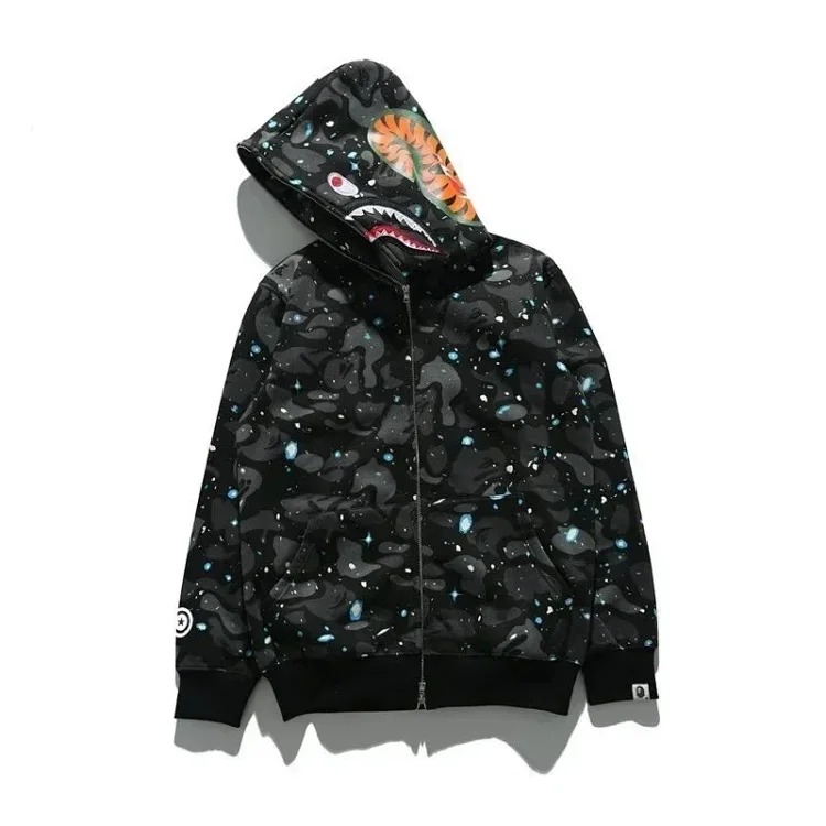 Shark camouflage hooded cardigan zipper men's sweatshirt jacket image 3