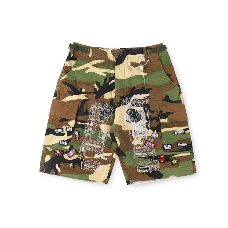 Rhinestone-studded letter print casual washed denim shorts