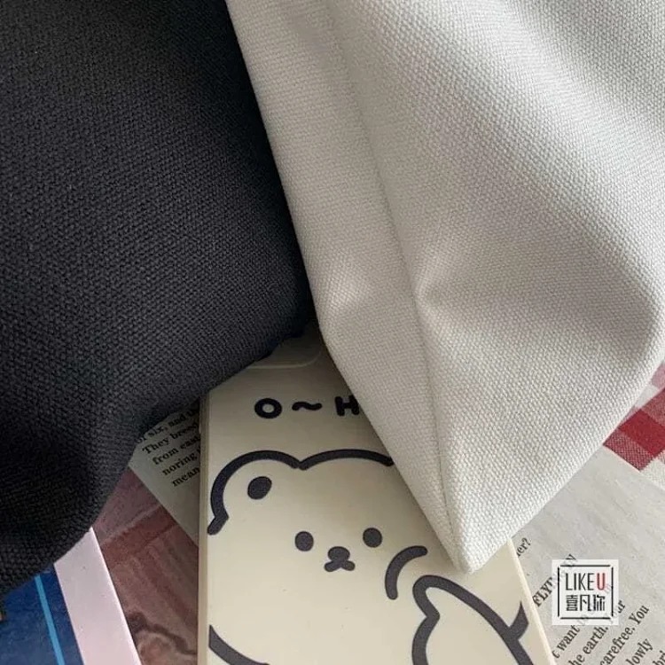 Original zipper smiley ins simple shoulder bag cotton canvas large capacity Korean casual literary student book XF