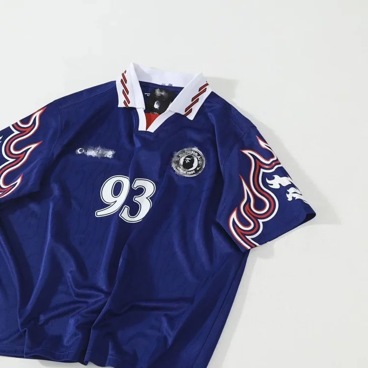 High BAPE co-branded No. 93 jersey short-sleeved T-shirt, loose V-neck sports bottoming shirt for men and women, trendy