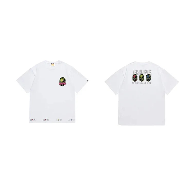 Cross-border trendy brand wholesale supply one piece dropshipping heavyweight BAPE ape-man head round neck pullover short-sleeved T-shirt for men and women image 2