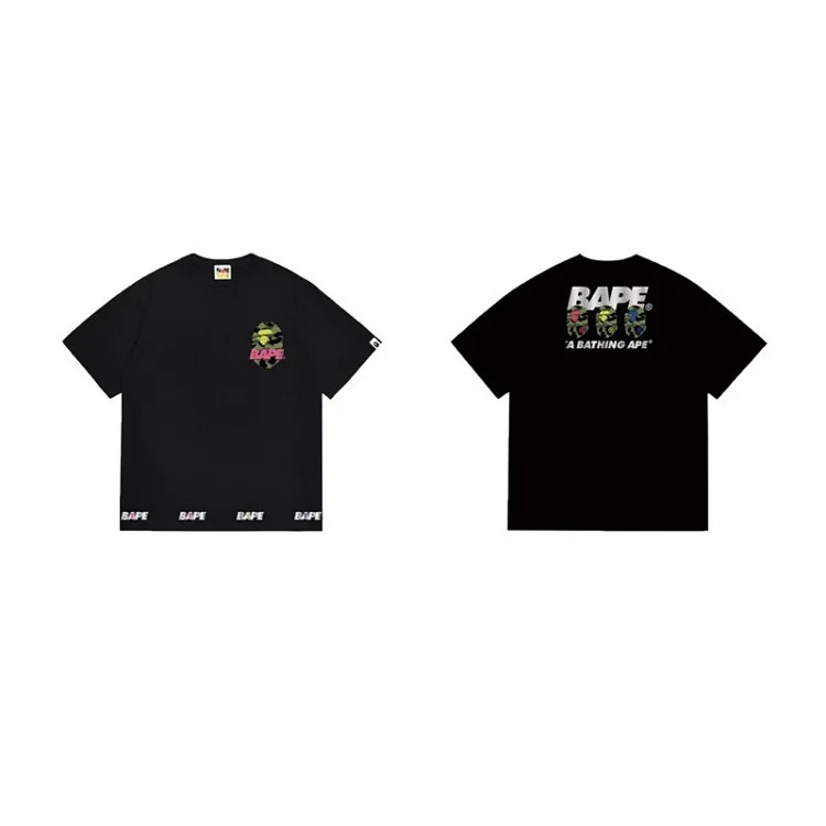 Cross-border trendy brand wholesale supply one piece dropshipping heavyweight BAPE ape-man head round neck pullover short-sleeved T-shirt for men and women image 3