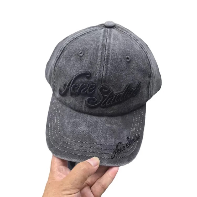 AC old faded washed heavy hat letter embroidered peaked cap curved brim vibe street baseball cap for men and women
