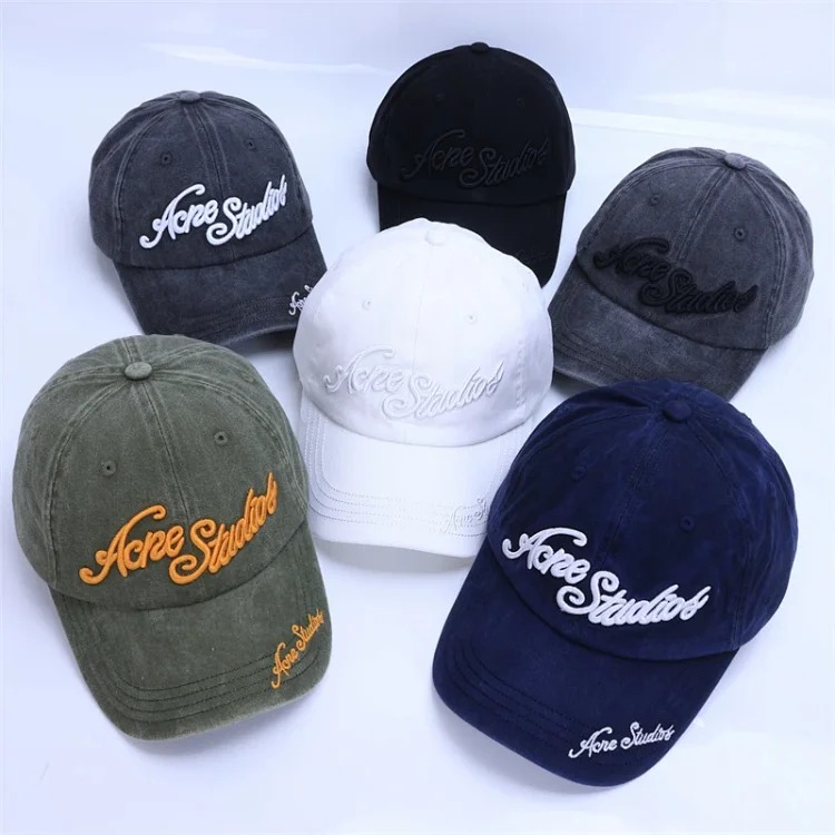 AC old faded washed heavy hat letter embroidered peaked cap curved brim vibe street baseball cap for men and women