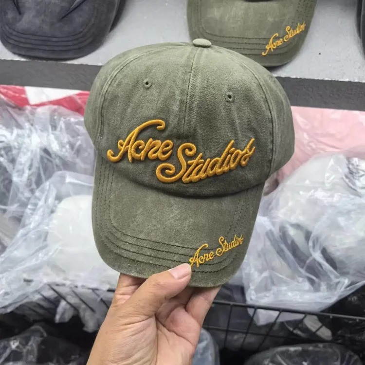 AC old faded washed heavy hat letter embroidered peaked cap curved brim vibe street baseball cap for men and women