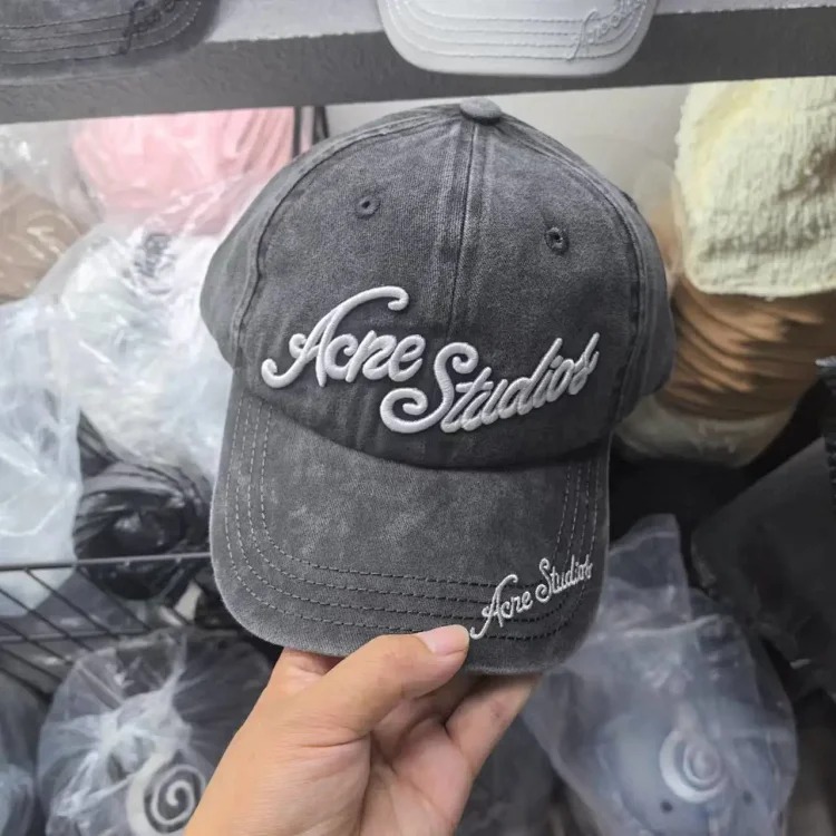 AC old faded washed heavy hat letter embroidered peaked cap curved brim vibe street baseball cap for men and women