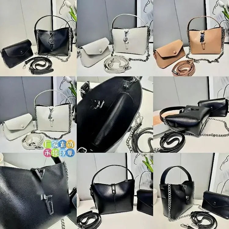 Style two-piece mother-in-law bag fashionable wide shoulder strap bucket solid color shoulder bag women's bag