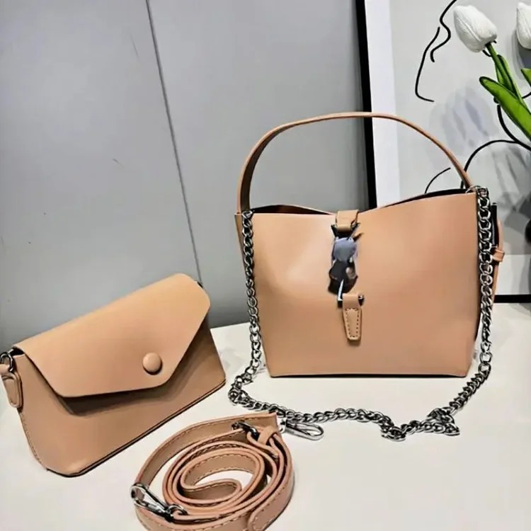 Style two-piece mother-in-law bag fashionable wide shoulder strap bucket solid color shoulder bag women's bag