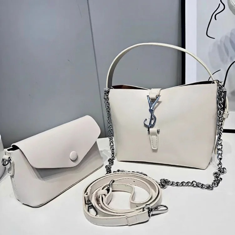 Style two-piece mother-in-law bag fashionable wide shoulder strap bucket solid color shoulder bag women's bag