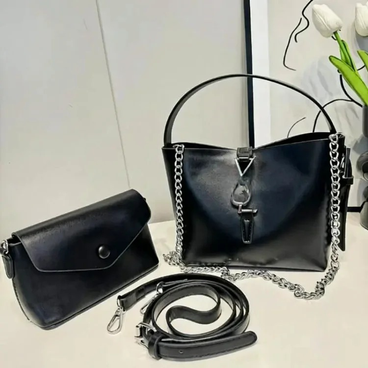 Style two-piece mother-in-law bag fashionable wide shoulder strap bucket solid color shoulder bag women's bag
