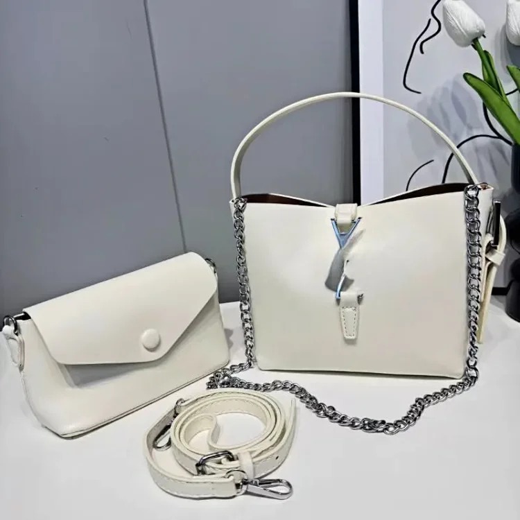 Style two-piece mother-in-law bag fashionable wide shoulder strap bucket solid color shoulder bag women's bag
