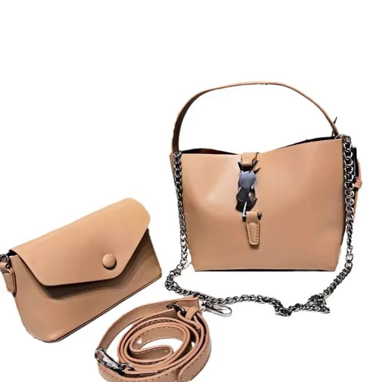 Style two-piece mother-in-law bag fashionable wide shoulder strap bucket solid color shoulder bag women's bag