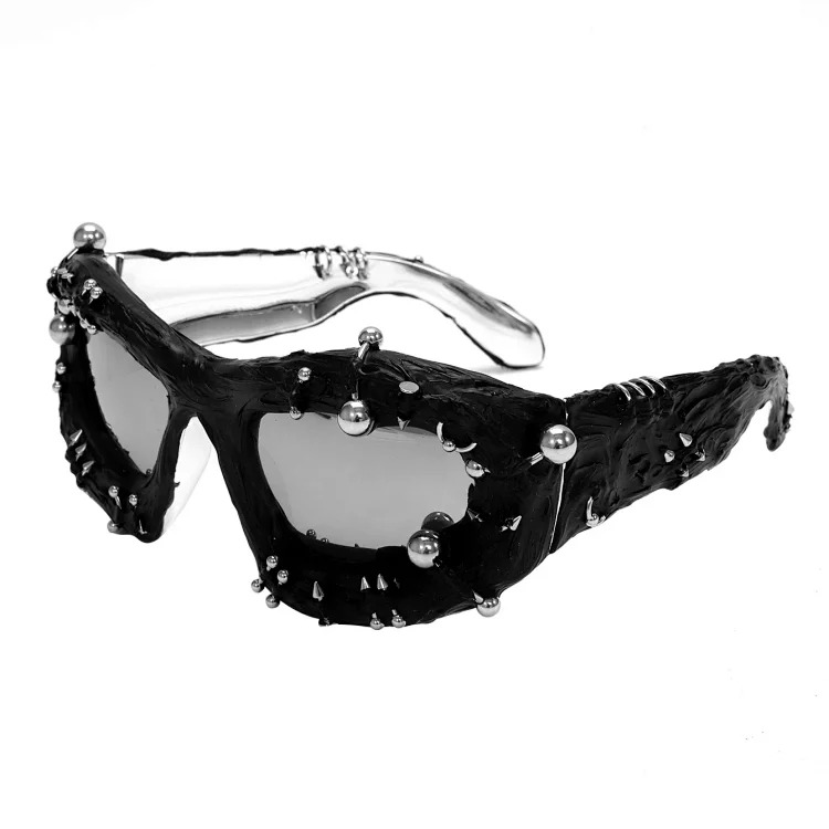 Street punk rivet metal design colorful sunglasses fashionable trendy face-showing small glasses punk glasses