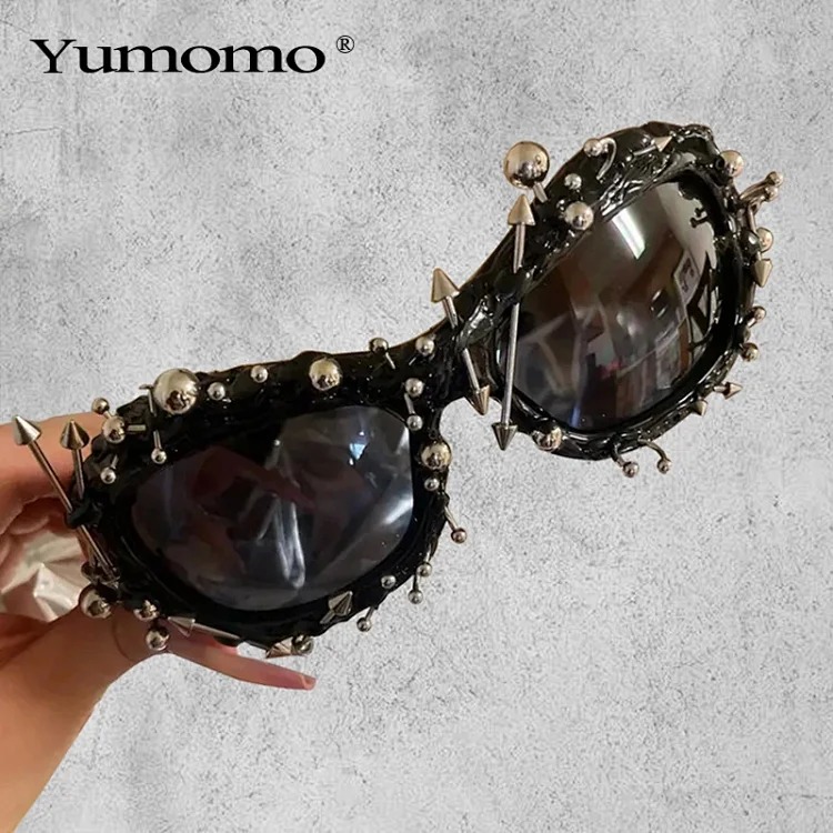 Street punk rivet metal design colorful sunglasses fashionable trendy face-showing small glasses punk glasses