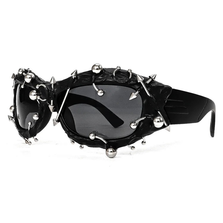 Street punk rivet metal design colorful sunglasses fashionable trendy face-showing small glasses punk glasses