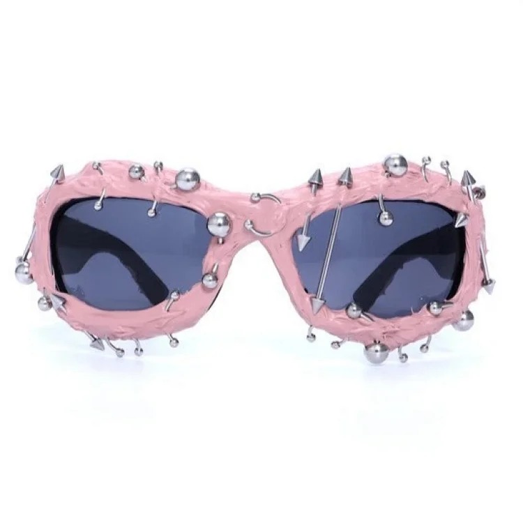 Street punk rivet metal design colorful sunglasses fashionable trendy face-showing small glasses punk glasses