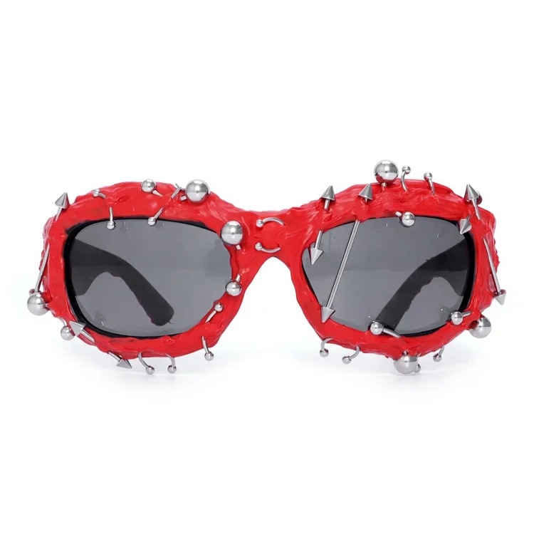 Street punk rivet metal design colorful sunglasses fashionable trendy face-showing small glasses punk glasses