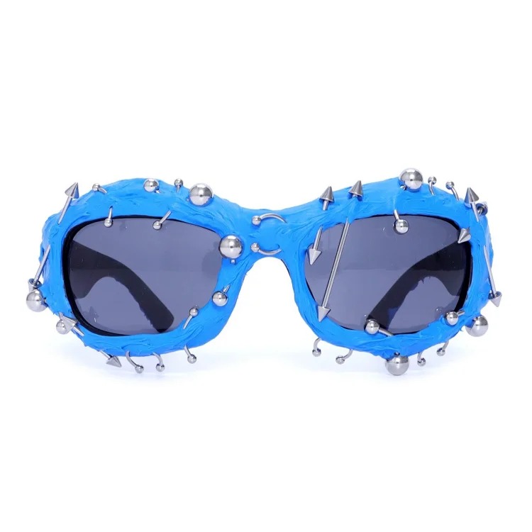 Street punk rivet metal design colorful sunglasses fashionable trendy face-showing small glasses punk glasses