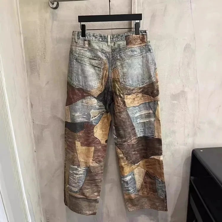 Checkered denim trousers
