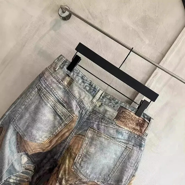 Checkered denim trousers