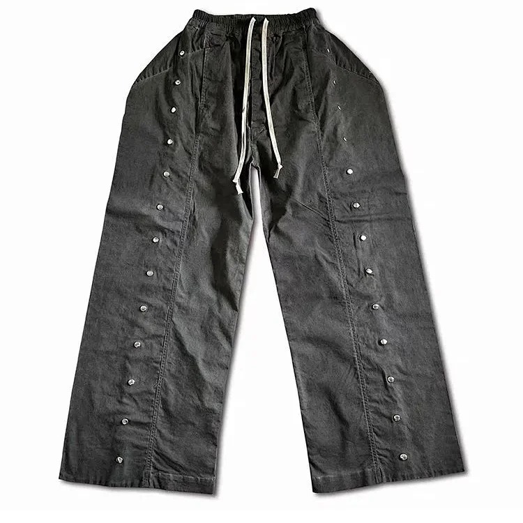 Roacbt Washed Used Dirty Dyed Profile Double-breasted Grey Straight Leg Wide-leg Tooling Denim Trousers Loose for