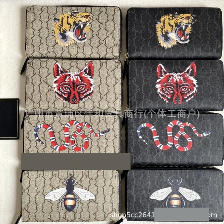 Cross-border foreign trade men's wallet long silk screen animal wallet European and American style zipper casual clutch factory wholesale